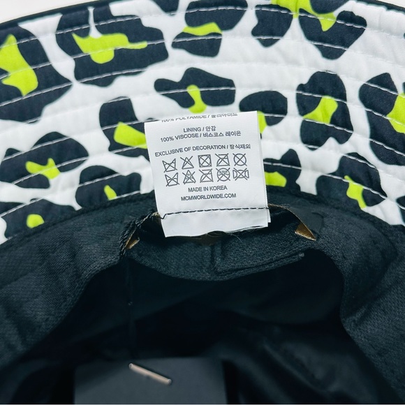 MCM Leopard Print Bucket Hat Multi Logo Embroidered Adjustable NWT - Picture 14 of 16